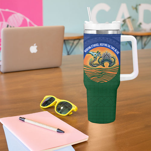 Torres Strait Islanders Day Traditional Dhari Headdress Tumbler With Handle Indigenous Australian Tribal Weaving Pattern Culture