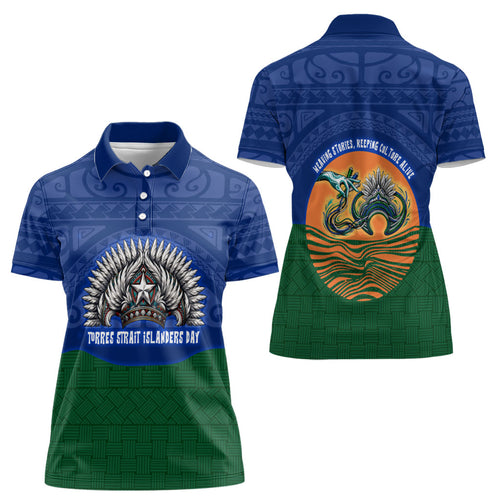 Torres Strait Islanders Day Traditional Dhari Headdress Women Polo Shirt Indigenous Australian Tribal Weaving Pattern Culture