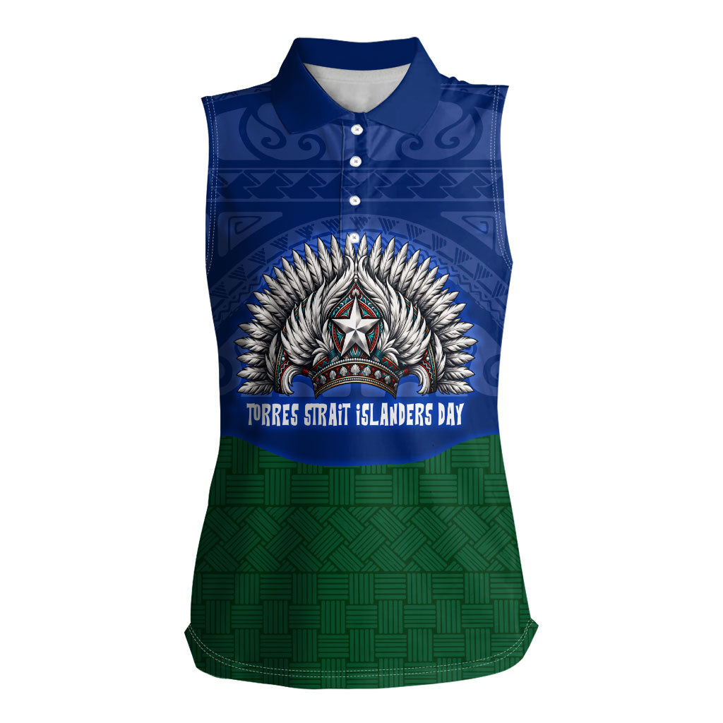 Torres Strait Islanders Day Traditional Dhari Headdress Women Sleeveless Polo Shirt Indigenous Australian Tribal Weaving Pattern Culture
