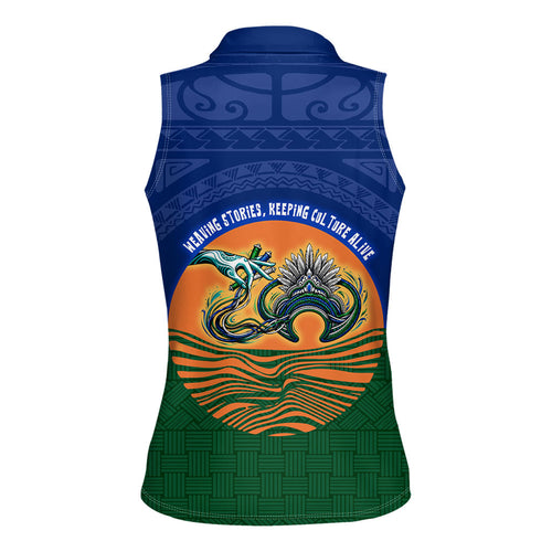 Torres Strait Islanders Day Traditional Dhari Headdress Women Sleeveless Polo Shirt Indigenous Australian Tribal Weaving Pattern Culture