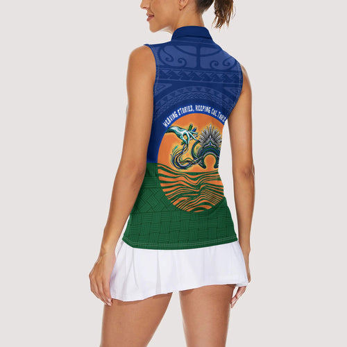 Torres Strait Islanders Day Traditional Dhari Headdress Women Sleeveless Polo Shirt Indigenous Australian Tribal Weaving Pattern Culture