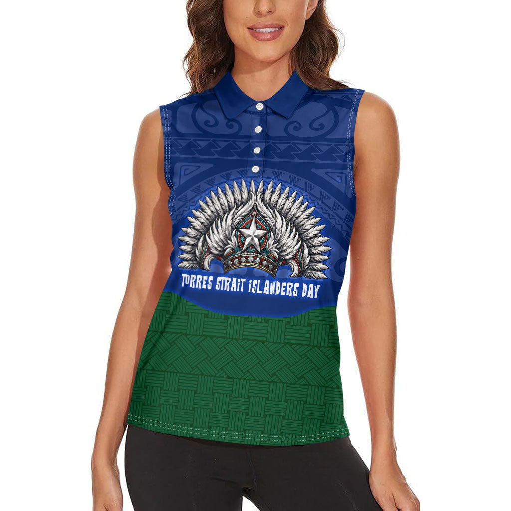 Torres Strait Islanders Day Traditional Dhari Headdress Women Sleeveless Polo Shirt Indigenous Australian Tribal Weaving Pattern Culture