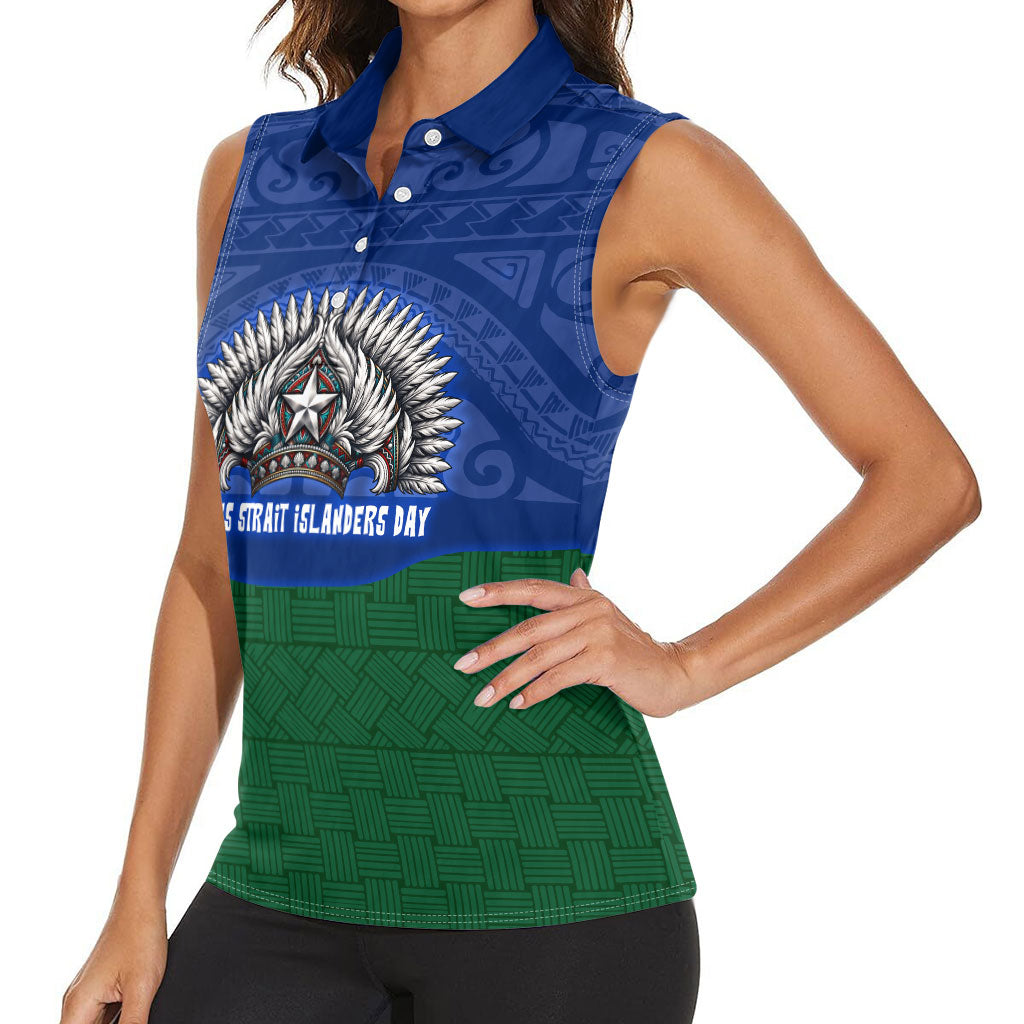 Torres Strait Islanders Day Traditional Dhari Headdress Women Sleeveless Polo Shirt Indigenous Australian Tribal Weaving Pattern Culture