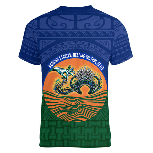 Torres Strait Islanders Day Traditional Dhari Headdress Women V-Neck T-Shirt Indigenous Australian Tribal Weaving Pattern Culture