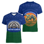 Torres Strait Islanders Day Traditional Dhari Headdress Women V-Neck T-Shirt Indigenous Australian Tribal Weaving Pattern Culture