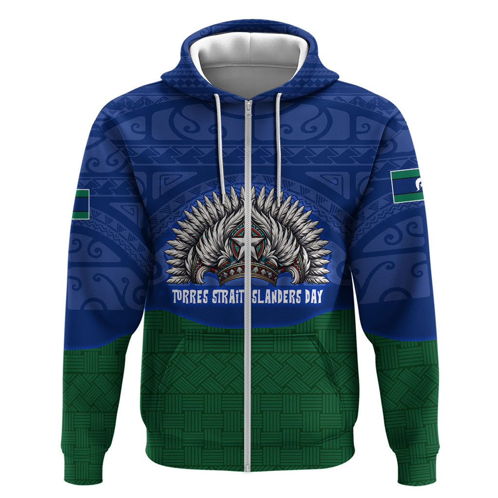 Torres Strait Islanders Day Traditional Dhari Headdress Zip Hoodie Indigenous Australian Tribal Weaving Pattern Culture