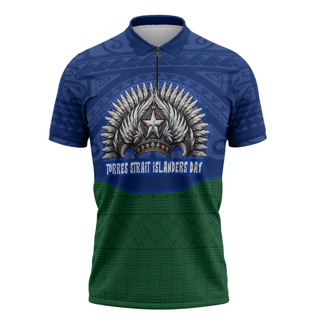 Torres Strait Islanders Day Traditional Dhari Headdress Zipper Polo Shirt Indigenous Australian Tribal Weaving Pattern Culture