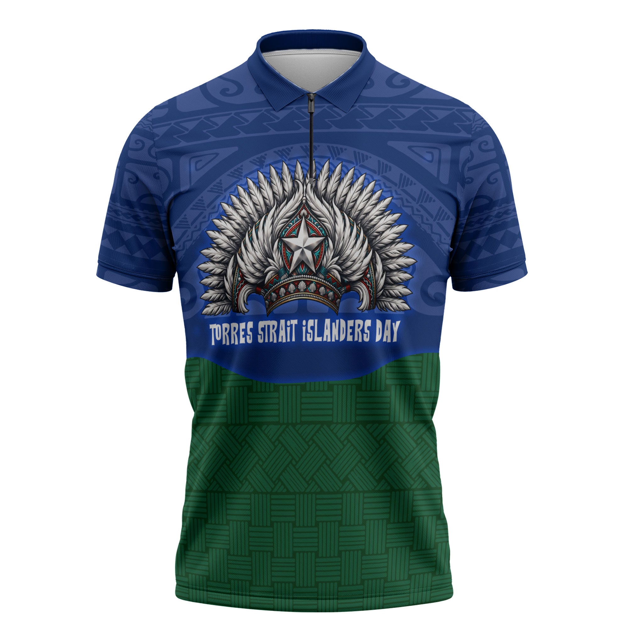 Torres Strait Islanders Day Traditional Dhari Headdress Zipper Polo Shirt Indigenous Australian Tribal Weaving Pattern Culture
