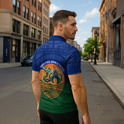 Torres Strait Islanders Day Traditional Dhari Headdress Zipper Polo Shirt Indigenous Australian Tribal Weaving Pattern Culture
