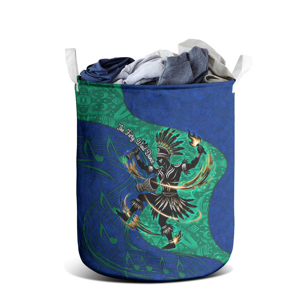 Torres Strait Islanders Fiery Wind Dance Drum Laundry Basket Indigenous Australian Tribal Warrior Musical Culture Art