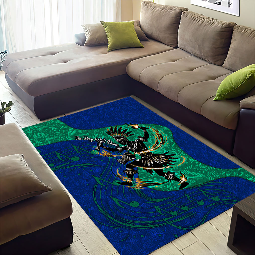 Torres Strait Islanders Fiery Wind Dance Drum Area Rug Indigenous Australian Tribal Warrior Musical Culture Art