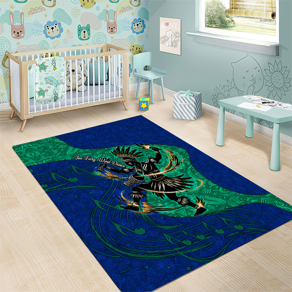Torres Strait Islanders Fiery Wind Dance Drum Area Rug Indigenous Australian Tribal Warrior Musical Culture Art