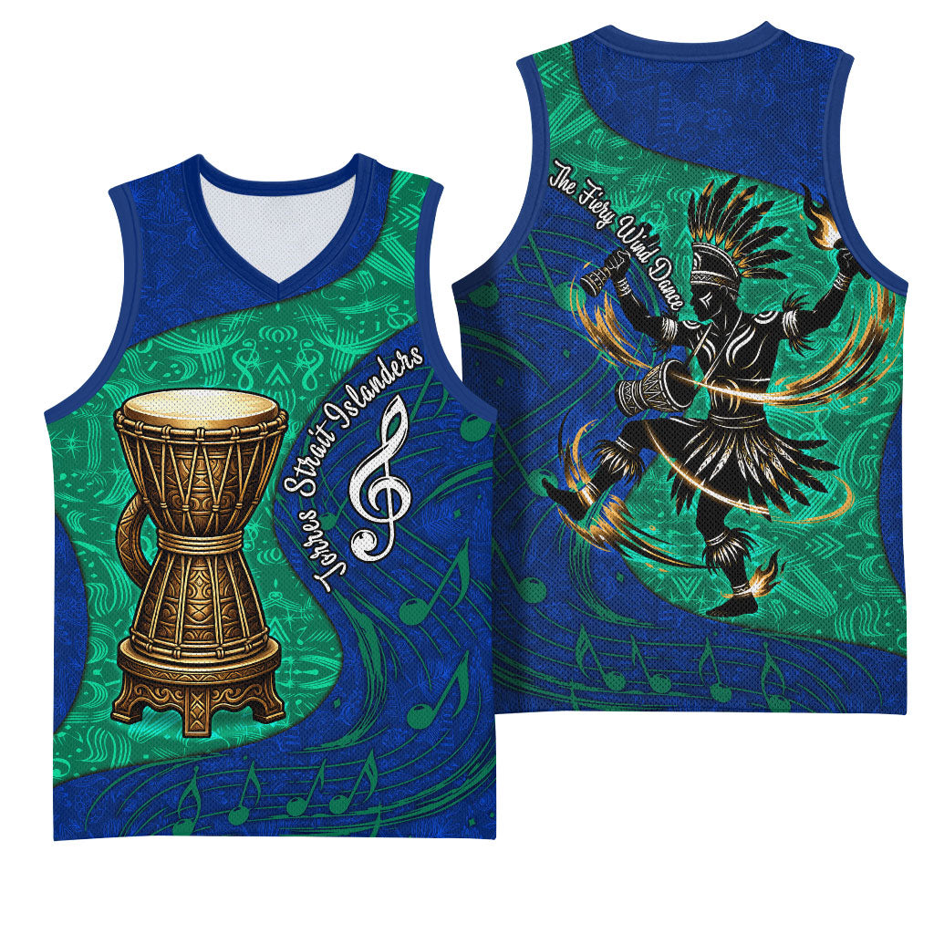 Torres Strait Islanders Fiery Wind Dance Drum Basketball Jersey Indigenous Australian Tribal Warrior Musical Culture Art