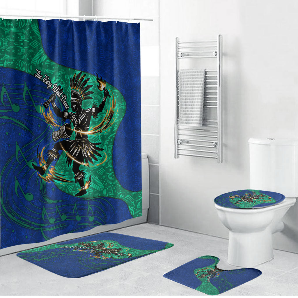 Torres Strait Islanders Fiery Wind Dance Drum Bathroom Set Indigenous Australian Tribal Warrior Musical Culture Art