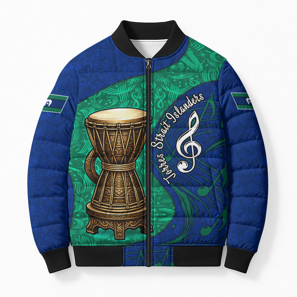 Torres Strait Islanders Fiery Wind Dance Drum Bomber Puffer Jacket Indigenous Australian Tribal Warrior Musical Culture Art