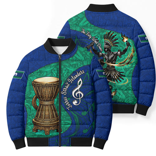 Torres Strait Islanders Fiery Wind Dance Drum Bomber Puffer Jacket Indigenous Australian Tribal Warrior Musical Culture Art