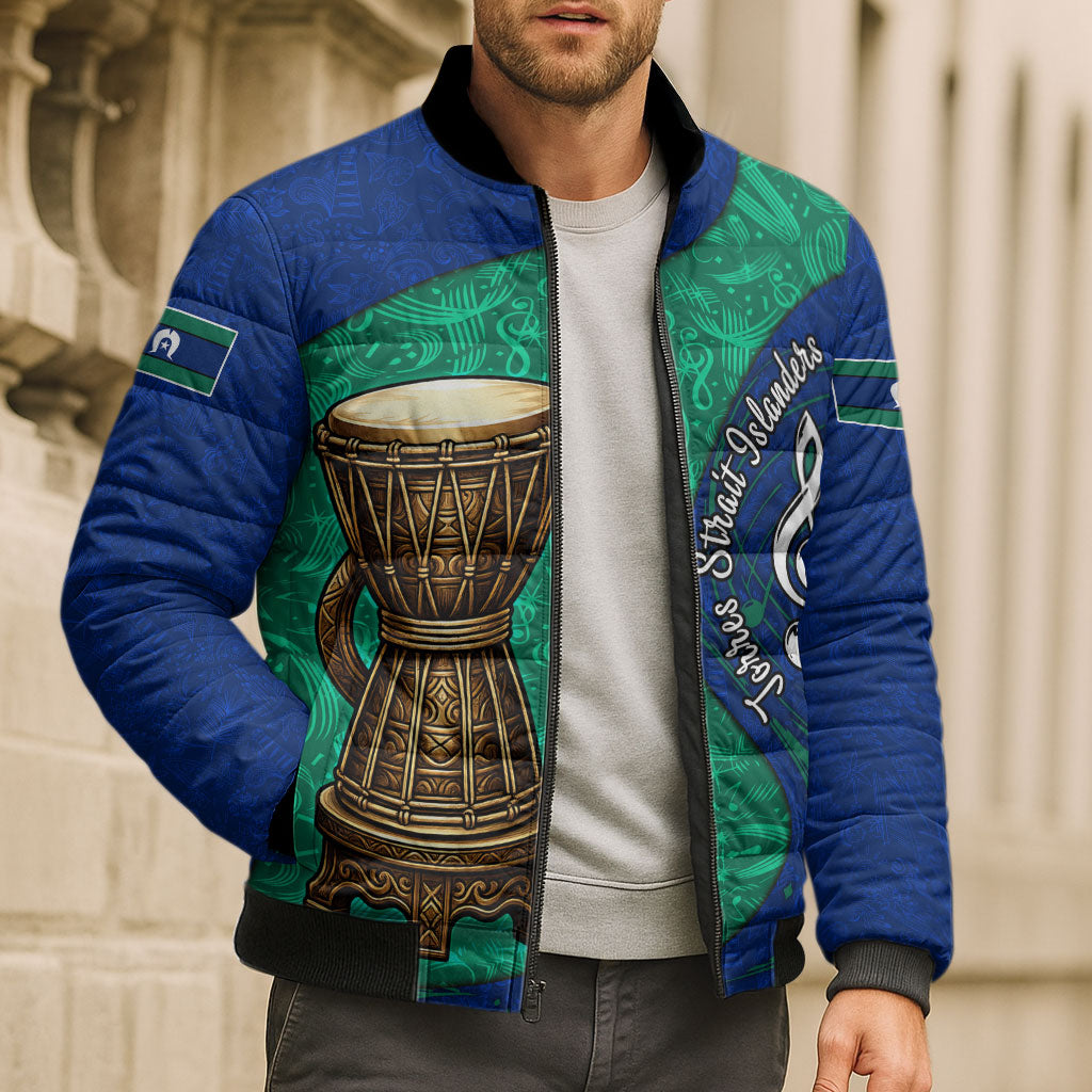 Torres Strait Islanders Fiery Wind Dance Drum Bomber Puffer Jacket Indigenous Australian Tribal Warrior Musical Culture Art