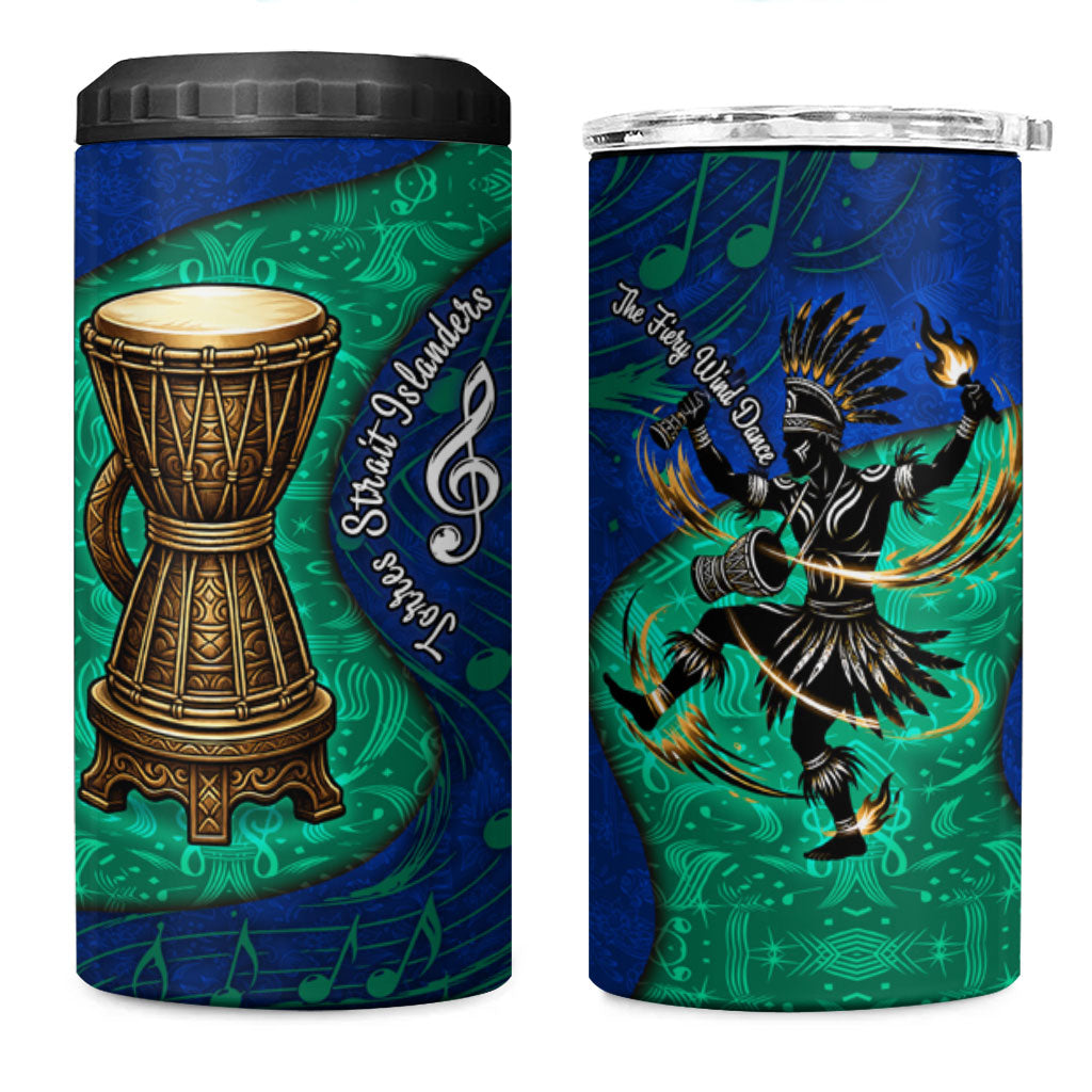 Torres Strait Islanders Fiery Wind Dance Drum 4 in 1 Can Cooler Tumbler Indigenous Australian Tribal Warrior Musical Culture Art