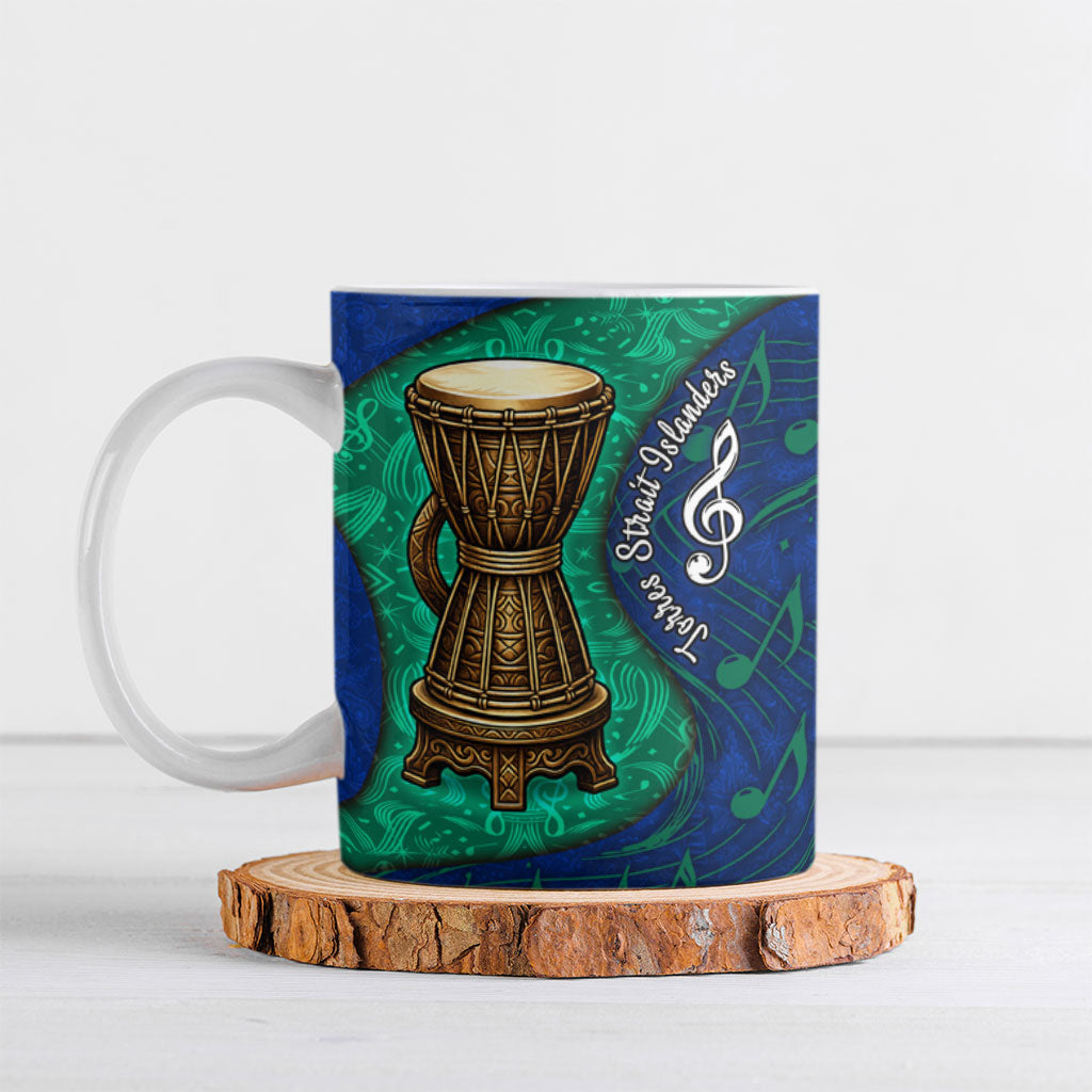 Torres Strait Islanders Fiery Wind Dance Drum Ceramic Mug Indigenous Australian Tribal Warrior Musical Culture Art