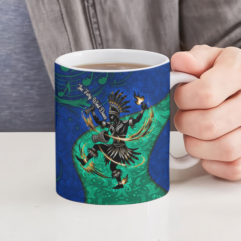 Torres Strait Islanders Fiery Wind Dance Drum Ceramic Mug Indigenous Australian Tribal Warrior Musical Culture Art