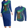 Torres Strait Islanders Fiery Wind Dance Drum Couples Matching Long Sleeve Bodycon Dress and Long Sleeve Button Shirt Indigenous Australian Tribal Warrior Musical Culture Art
