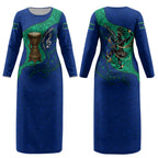 Torres Strait Islanders Fiery Wind Dance Drum Couples Matching Long Sleeve Bodycon Dress and Long Sleeve Button Shirt Indigenous Australian Tribal Warrior Musical Culture Art