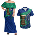 Torres Strait Islanders Fiery Wind Dance Drum Couples Matching Off Shoulder Maxi Dress and Hawaiian Shirt Indigenous Australian Tribal Warrior Musical Culture Art