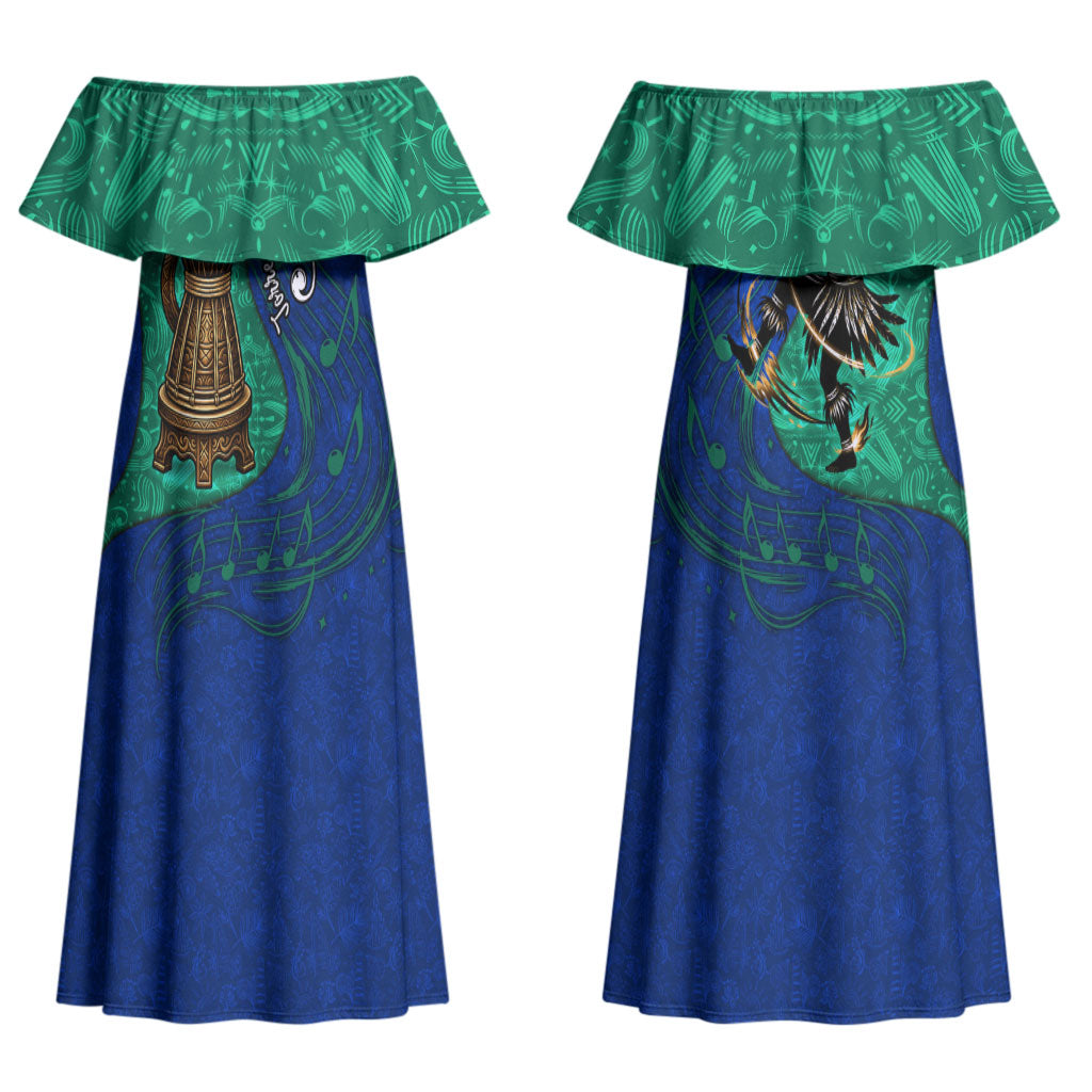 Torres Strait Islanders Fiery Wind Dance Drum Couples Matching Off Shoulder Maxi Dress and Hawaiian Shirt Indigenous Australian Tribal Warrior Musical Culture Art