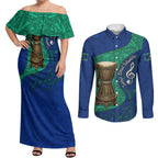 Torres Strait Islanders Fiery Wind Dance Drum Couples Matching Off Shoulder Maxi Dress and Long Sleeve Button Shirt Indigenous Australian Tribal Warrior Musical Culture Art