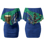 Torres Strait Islanders Fiery Wind Dance Drum Couples Matching Off Shoulder Short Dress and Hawaiian Shirt Indigenous Australian Tribal Warrior Musical Culture Art