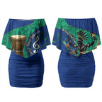 Torres Strait Islanders Fiery Wind Dance Drum Couples Matching Off Shoulder Short Dress and Long Sleeve Button Shirt Indigenous Australian Tribal Warrior Musical Culture Art