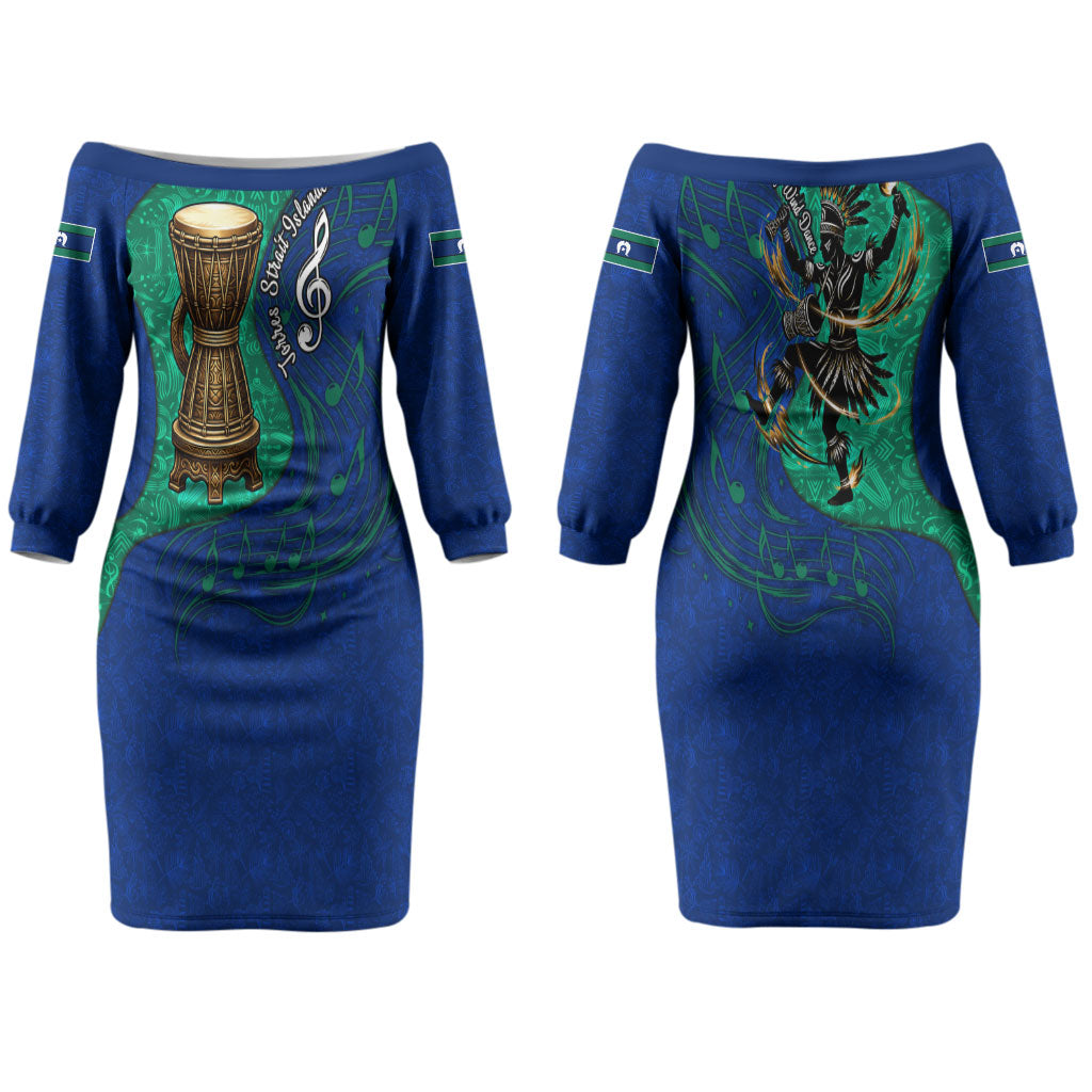 Torres Strait Islanders Fiery Wind Dance Drum Couples Matching Off The Shoulder Long Sleeve Dress and Hawaiian Shirt Indigenous Australian Tribal Warrior Musical Culture Art
