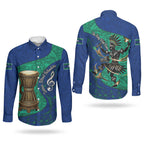 Torres Strait Islanders Fiery Wind Dance Drum Couples Matching Puletasi and Long Sleeve Button Shirt Indigenous Australian Tribal Warrior Musical Culture Art