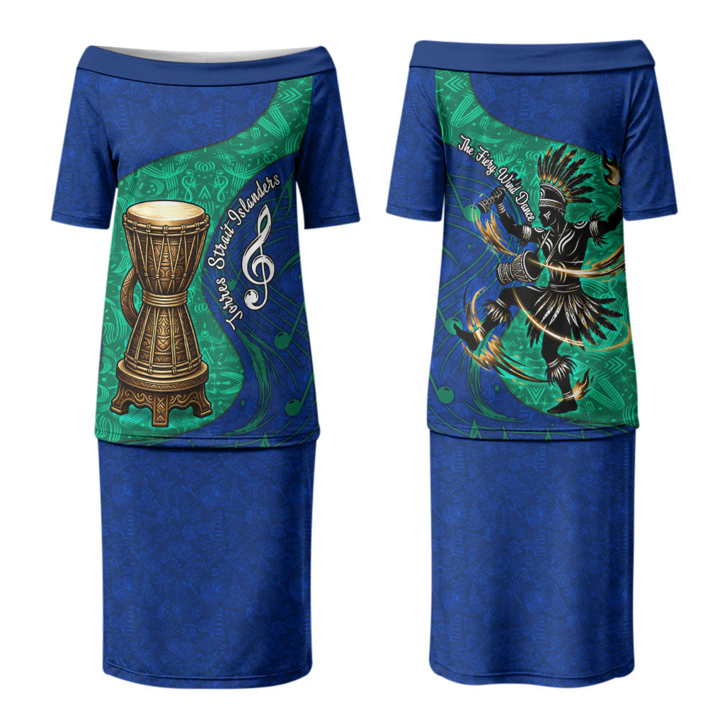 Torres Strait Islanders Fiery Wind Dance Drum Couples Matching Puletasi and Long Sleeve Button Shirt Indigenous Australian Tribal Warrior Musical Culture Art