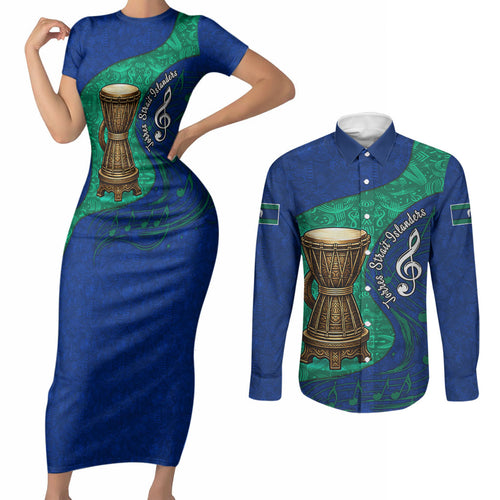 Torres Strait Islanders Fiery Wind Dance Drum Couples Matching Short Sleeve Bodycon Dress and Long Sleeve Button Shirt Indigenous Australian Tribal Warrior Musical Culture Art