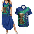Torres Strait Islanders Fiery Wind Dance Drum Couples Matching Summer Maxi Dress and Hawaiian Shirt Indigenous Australian Tribal Warrior Musical Culture Art