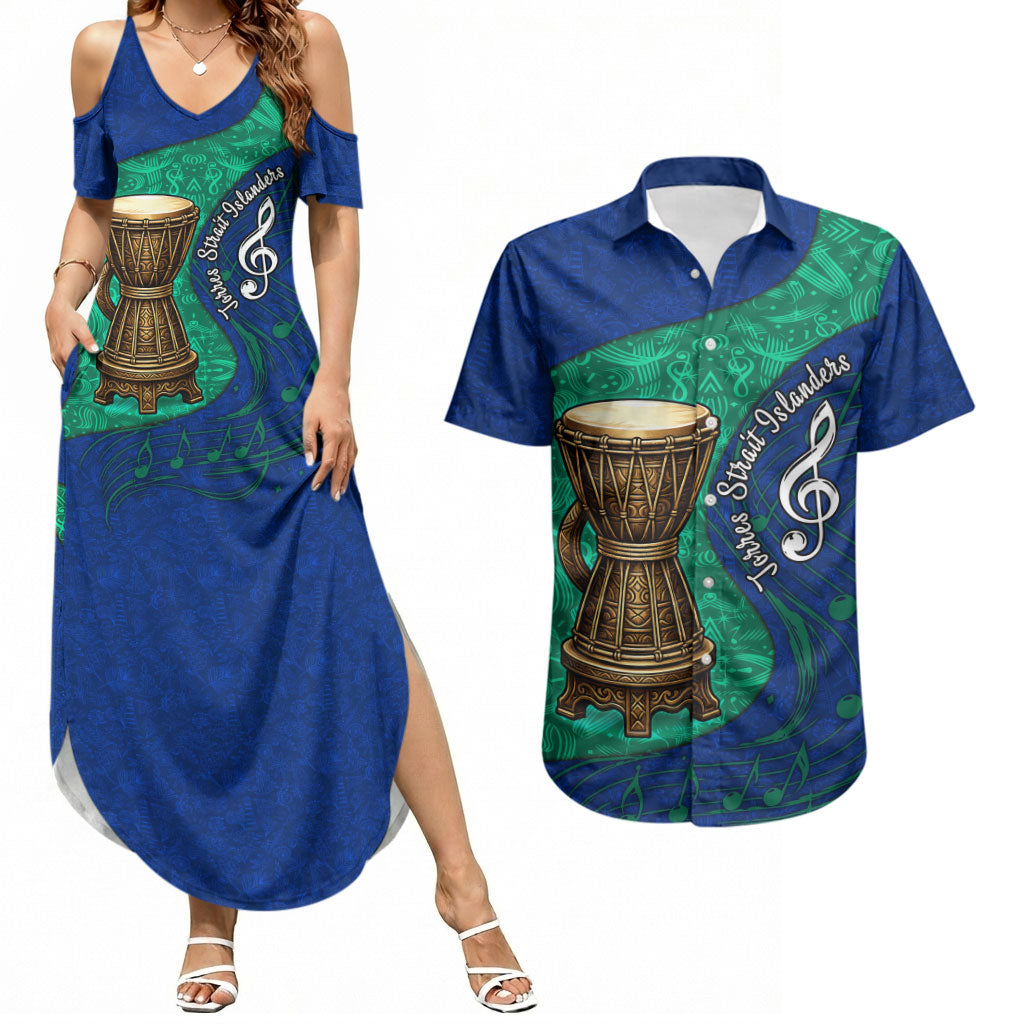 Torres Strait Islanders Fiery Wind Dance Drum Couples Matching Summer Maxi Dress and Hawaiian Shirt Indigenous Australian Tribal Warrior Musical Culture Art