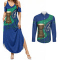 Torres Strait Islanders Fiery Wind Dance Drum Couples Matching Summer Maxi Dress and Long Sleeve Button Shirt Indigenous Australian Tribal Warrior Musical Culture Art
