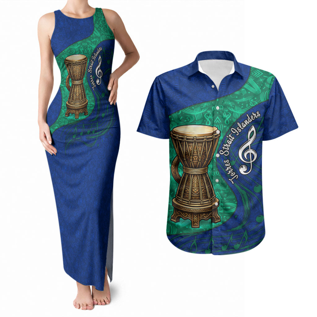 Torres Strait Islanders Fiery Wind Dance Drum Couples Matching Tank Maxi Dress and Hawaiian Shirt Indigenous Australian Tribal Warrior Musical Culture Art