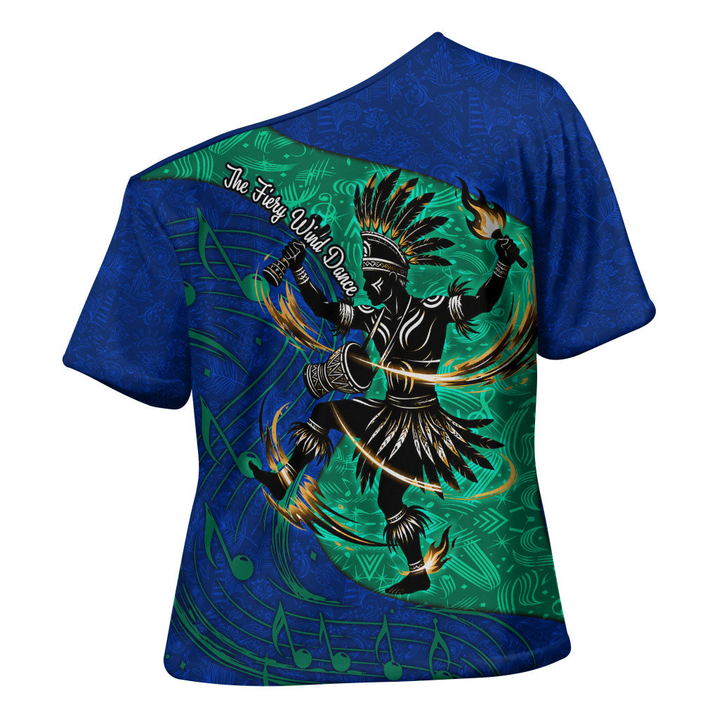 Torres Strait Islanders Fiery Wind Dance Drum Cross Shoulder Shirt Indigenous Australian Tribal Warrior Musical Culture Art