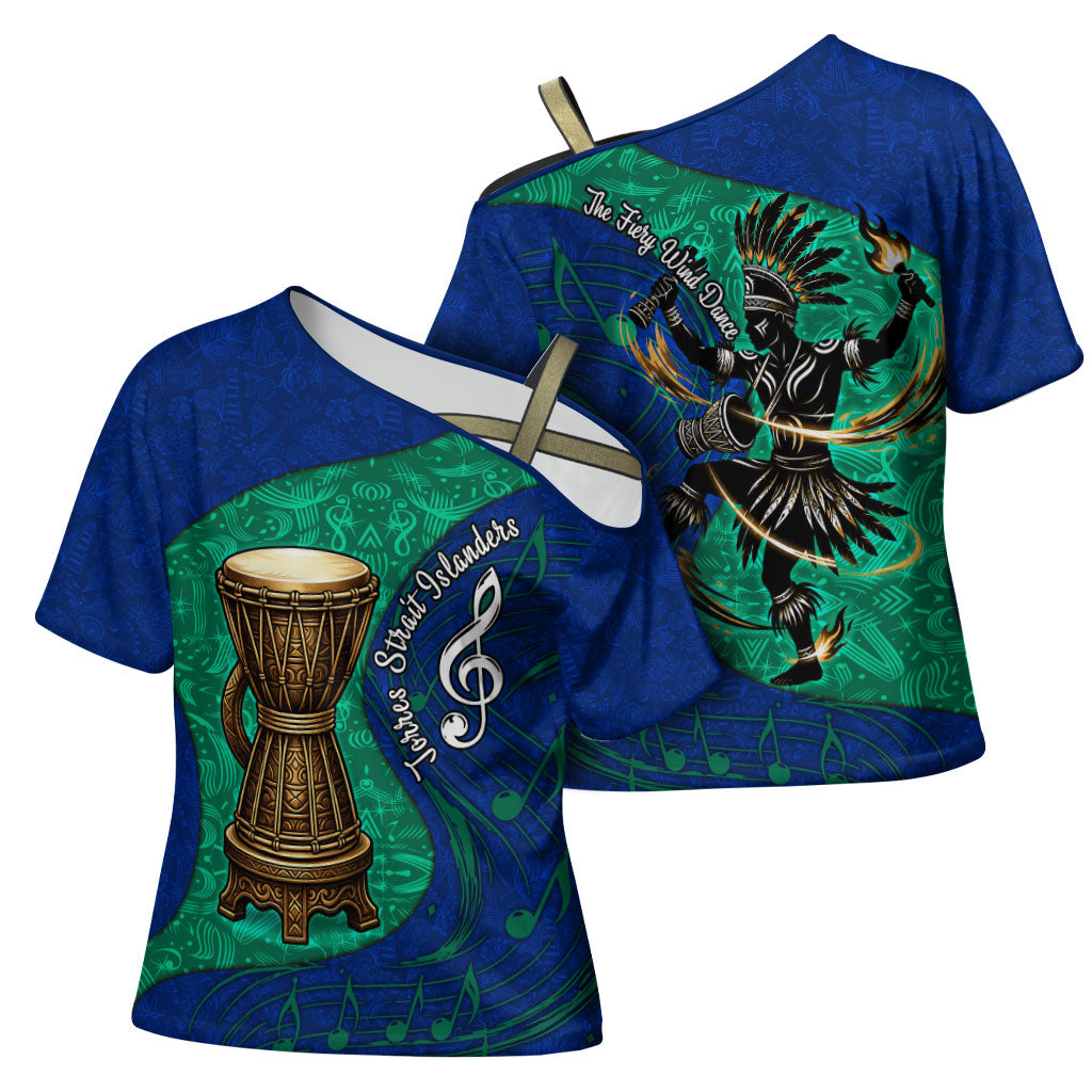 Torres Strait Islanders Fiery Wind Dance Drum Cross Shoulder Shirt Indigenous Australian Tribal Warrior Musical Culture Art