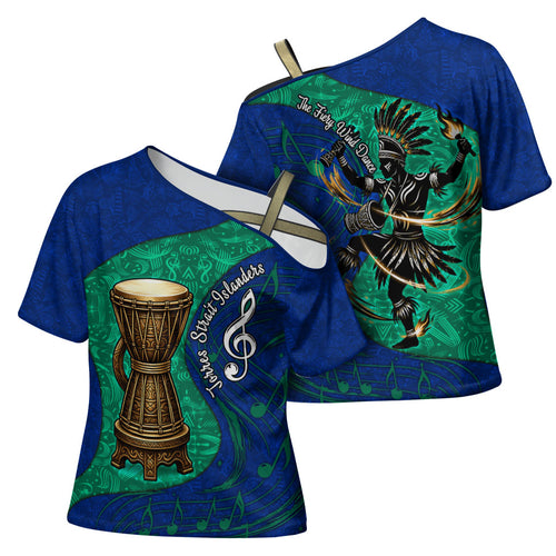 Torres Strait Islanders Fiery Wind Dance Drum Cross Shoulder Shirt Indigenous Australian Tribal Warrior Musical Culture Art