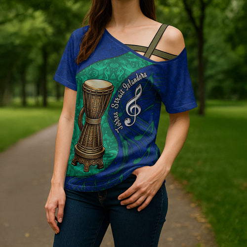 Torres Strait Islanders Fiery Wind Dance Drum Cross Shoulder Shirt Indigenous Australian Tribal Warrior Musical Culture Art