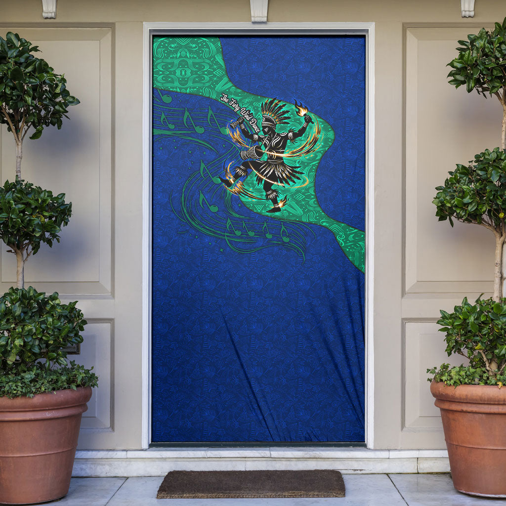 Torres Strait Islanders Fiery Wind Dance Drum Door Cover Indigenous Australian Tribal Warrior Musical Culture Art