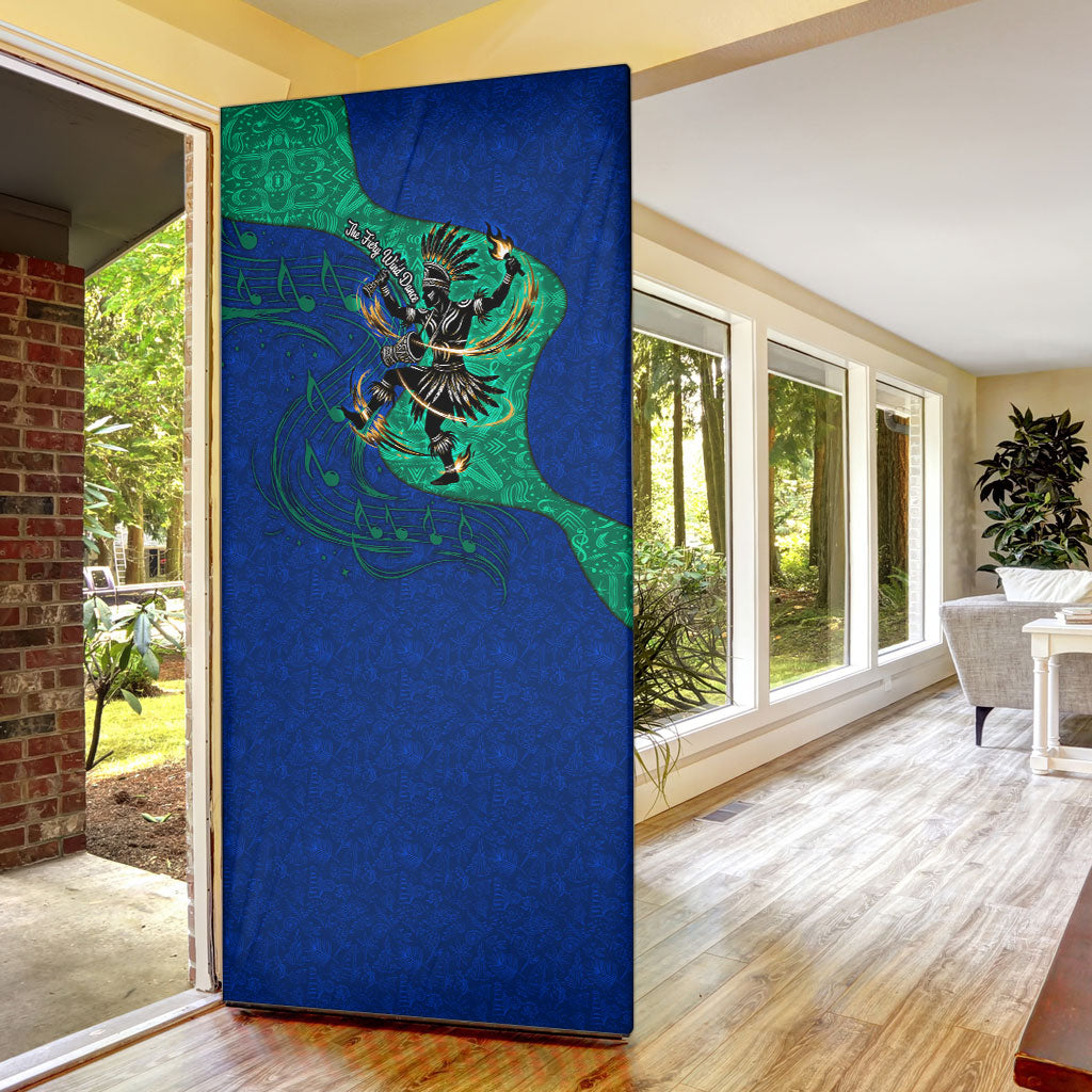 Torres Strait Islanders Fiery Wind Dance Drum Door Cover Indigenous Australian Tribal Warrior Musical Culture Art