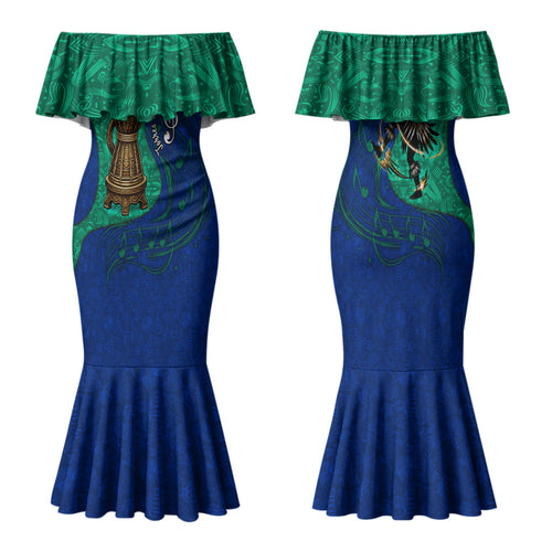 Torres Strait Islanders Fiery Wind Dance Drum Family Matching Mermaid Dress and Hawaiian Shirt Indigenous Australian Tribal Warrior Musical Culture Art