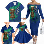 Torres Strait Islanders Fiery Wind Dance Drum Family Matching Off The Shoulder Long Sleeve Dress and Hawaiian Shirt Indigenous Australian Tribal Warrior Musical Culture Art