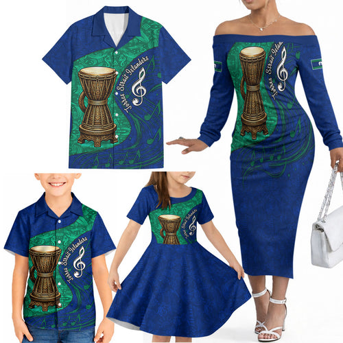 Torres Strait Islanders Fiery Wind Dance Drum Family Matching Off The Shoulder Long Sleeve Dress and Hawaiian Shirt Indigenous Australian Tribal Warrior Musical Culture Art