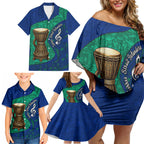 Torres Strait Islanders Fiery Wind Dance Drum Family Matching Off Shoulder Short Dress and Hawaiian Shirt Indigenous Australian Tribal Warrior Musical Culture Art