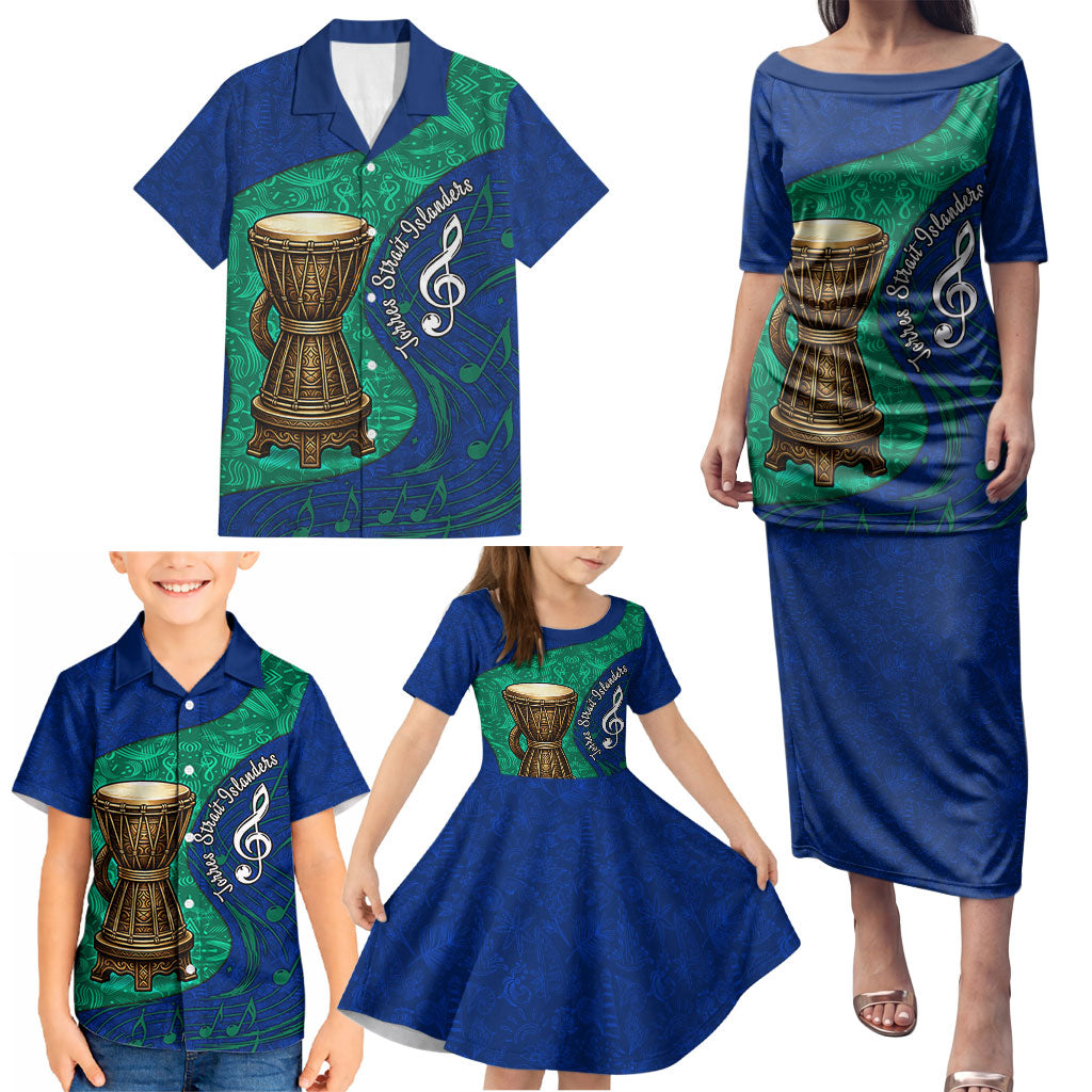 Torres Strait Islanders Fiery Wind Dance Drum Family Matching Puletasi and Hawaiian Shirt Indigenous Australian Tribal Warrior Musical Culture Art